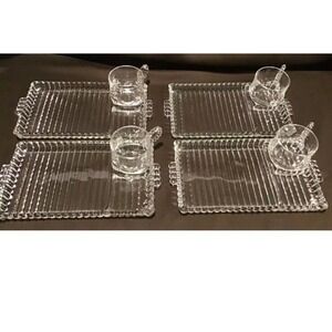 Vtg Mid-Century Set of 4 Hazel Atlas Glass Hostess Sets w Ashtrays Original Box